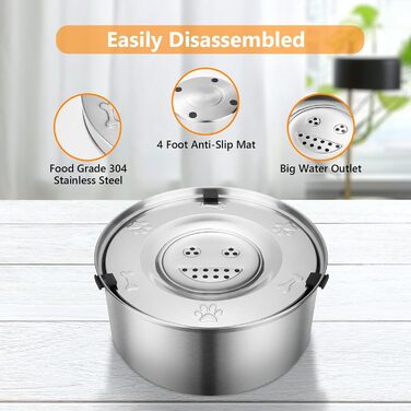 Велика миска для води для собак 3L, не протікає, з нержавіючої сталі, з неслизьким дном, для собак, миска для пиття