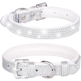 Нашийник для собак Bbmmayy зі стразами, блискучий, з кристалами та діамантами, шкіряний нашийник для маленьких тварин, цуценят (XS, сріблястий)