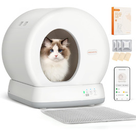 Автоматичний лоток для котів MeoWant з самоочищенням, з пульт керування, антибактеріальний, для великих та кількох котів, з килимком, нейтралізатор запаху