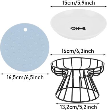 Набір мисок для котів YAYODS 3 шт. з підставкою - керамічні, підняті, з силіконовим килимком, для корму, миски для котів, миски для котів на підставці, стійкі, для миття в посудомийній машині
