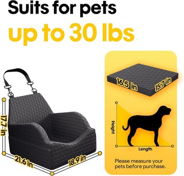 Автокрісло для собак UNICITII: безпечне та зручне автоліжко для собак малого та середнього розміру (до 13.6 кг), чорного кольору.