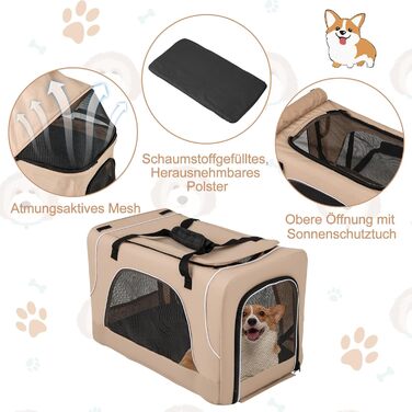 Візок для собак COSTWAY 3 в 1, візок-переноска для тварин з сіткою, кишенями та подушками, Оксфорд та метал, до 16 кг, для собак, котів та інших тварин (Бежевий)