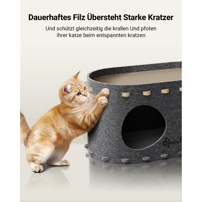 Кігтеточка-будиночок для котів DownyPaws з фетру, 2-ярусна, 50 x 33 x 50 см, сірий (1 шт.)