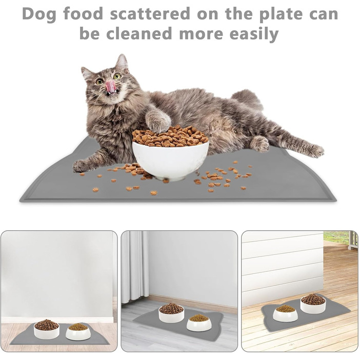 Килимок для котячого корму, силіконовий, неслизький, водонепроникний, сірий (темно-сірий)