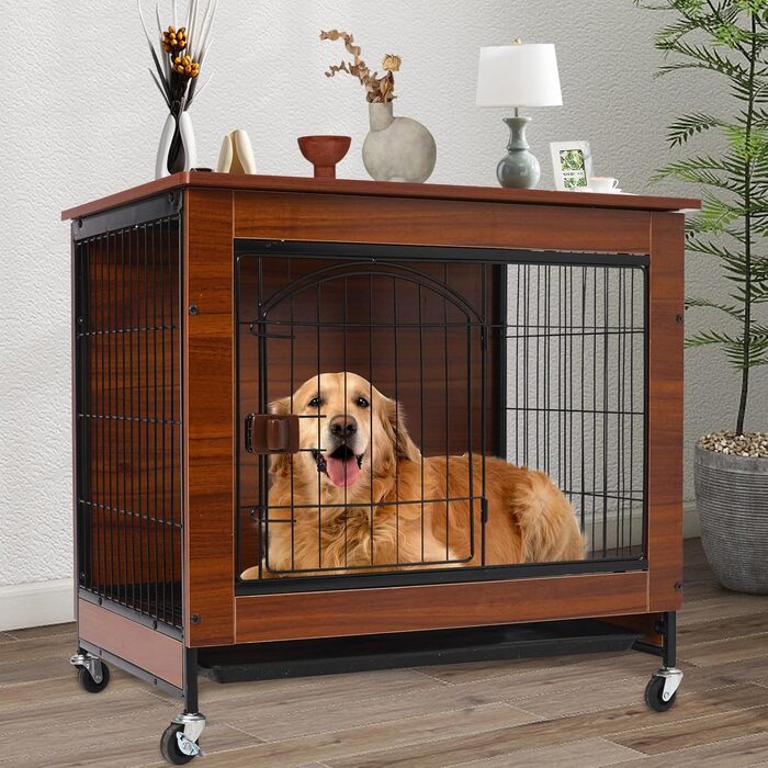 Будка для собак з дерева XXL, внутрішня, на коліщатках, для великих собак