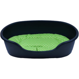 Корзина для собак Adena, 81 x 54 см, антрацит + подушка з принтами, зелена (92 x 61 x 26 см)