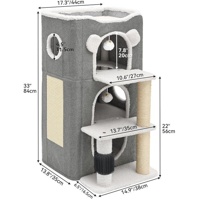 Будинок для котів YITAHOME: сучасний комплекс з тунелем, когтеточкою та ігровим майданчиком (сірий)