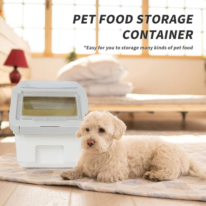 Контейнер для корму для тварин, контейнер для корму для собак зі шкребком, стекується, 10 кг, контейнер з кришкою, сірий, розмір L