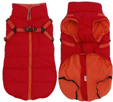 Зимові куртки для собак, шлейки, водонепроникна куртка з флісовою підкладкою, світловідбиваючі, персоналізовані, оранжевий/червоний, XL/M