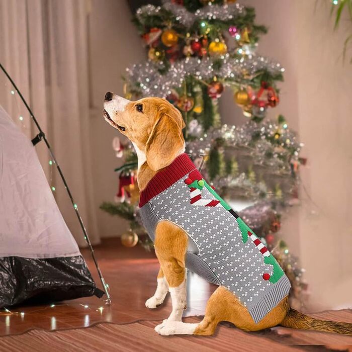 Пуловер для собак на Новий рік, теплий в'язаний пуловер з коміром-стійкою для собак, теплий зимовий одяг для тварин, костюм для собак, подарунок для цуценят, вечірка, Elfenclown, розмір L