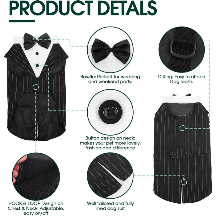 Костюм для собак Kuoser з банданою та краваткою, теплий зимовий, для святкування, вечірки, Хелловін, день народження, S-XXL, смугастий