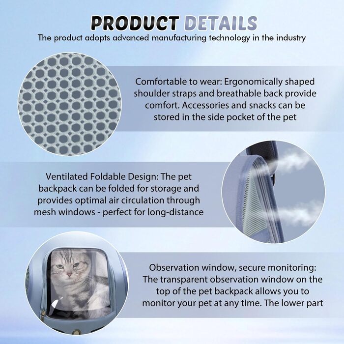 Рюкзак для собак і котів, дихаючий, для подорожей та прогулянок (до 10 кг)