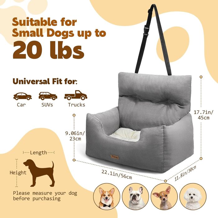 Автомобільний лежак для собак - переноска для маленьких собак до 20 кг з ременем безпеки, сірого кольору