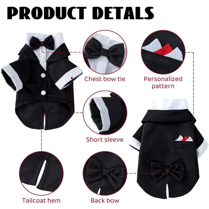 Smoking для собак Norbi, розмір M, червоний, комплект з краваткою для урочистих заходів