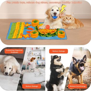 Schnüffelmatte для собак KVEXLIM – інтерактивна килимок-іграшка з центрум з пищалкою та 2 іграшками-шипами | Розвиваюча іграшка для собак маленьких, середніх та великих порід | Повільний годівник