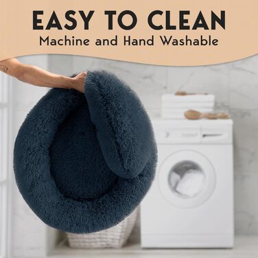 Крісло-лежанка для собак PetJett, середнього розміру, 76,2 см, у вигляді пончика, з неслизьким покриттям та можливістю прання, суперм'яке, пухнасте, кругле, заспокоююче, преміум-комфорт, для собак до L 76 x W 76 x H 20 см, сірий колір