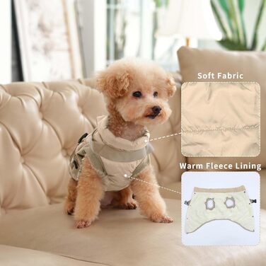 Тепла куртка для собак середнього розміру, XL, Khaki, з інтегрованим шлейкою, флісова підкладка, для зими, вітронепроникна
