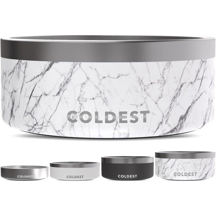 Миска для собак і котів Coldest, нержавіюча сталь, нековзна, для корму або води, 2,8 л, дизайн під мармур