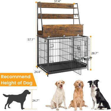 Клітка для собак IDEALHOUSE з піднятою кришкою, столиком, 3-ярусними полицями та регульованими мисками (колір: коричневий)