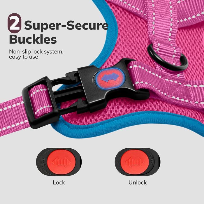 Нашийник для собак FAYOGOO без заплутування, з відбиваючими елементами, не тягне, м'який, з підкладкою, для малих, середніх та великих собак, прогулянки (Рожевий, XS)