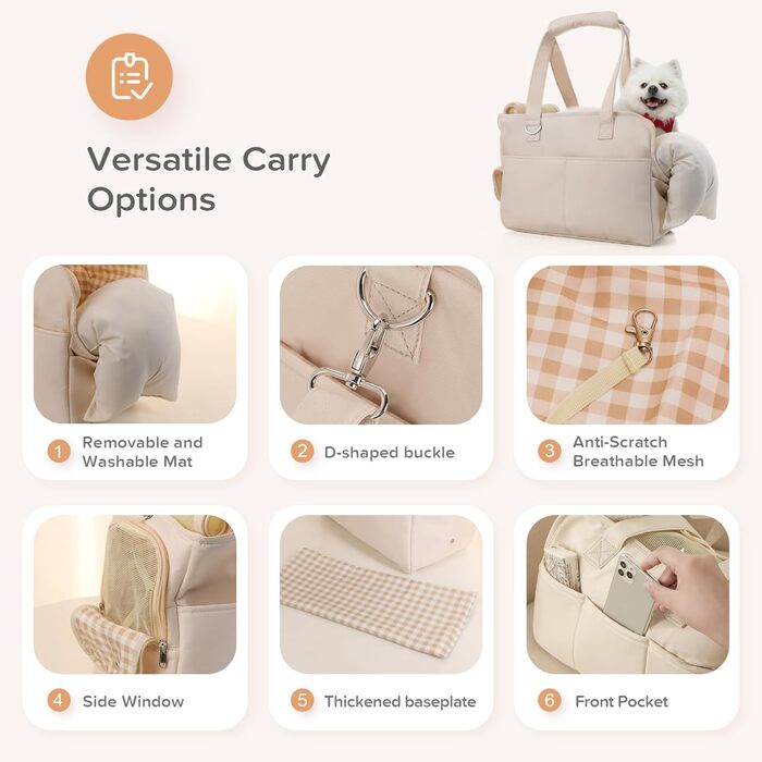 Сумка-переноска для собак та котів, м'яка, складна, для маленьких та середніх котів, цуценят до 6,8 кг, дихаюча, бежева