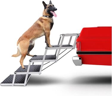 Складні сходи для собак з алюмінію, 5 сходин, вантажопідйомність 80 кг, антиковзне покриття, для автомобілів та SUV, чорний колір