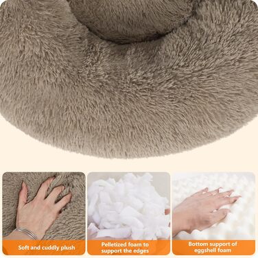 Ортопедичне ліжко для собак, круглий лежак, софа для собак та котів, донат, м'який кошик для собак, прання, 100 см Ø, верблюжий колір, L 100 x W 100 x H 20 см, верблюжий колір