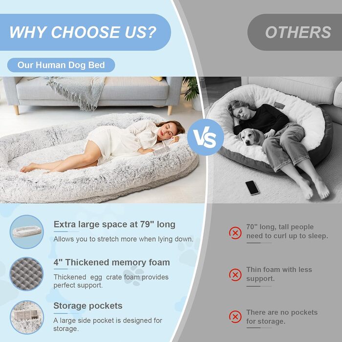 Ортопедичне ліжко для собак XL, 200x112x32 см, сірого кольору. Зручне ліжко для собак та домашніх тварин з великим штучним хутром, знімний та пральний чохол.