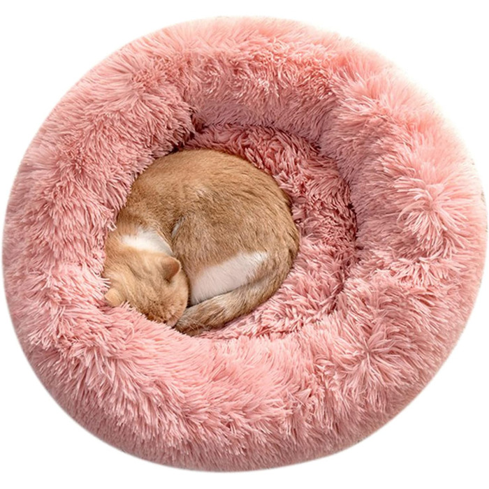 М'яке кругле ліжко для котів та собак: плюшеве, зручне, 70см, біле/рожеве