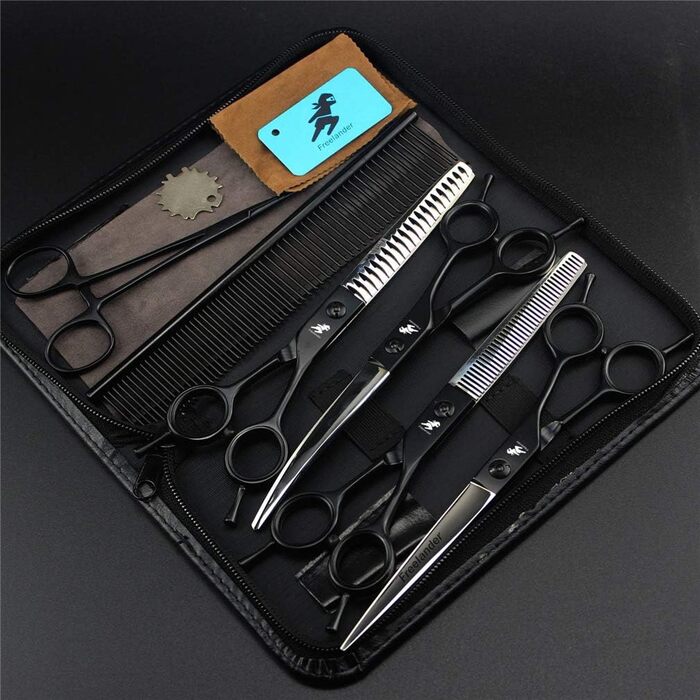 Набір професійних ножиць для грумінгу тварин, 4 шт. (7,0 дюймів), нержавіюча сталь, прямі та зігнуті