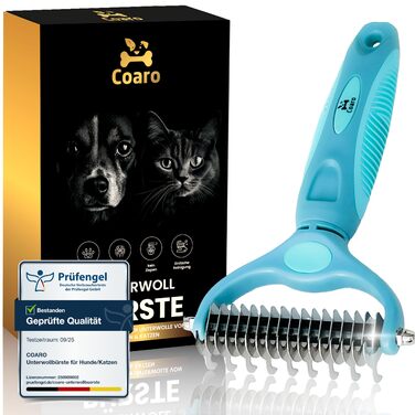 Підшерстова щітка для собак та котів з двосторонніми лезами для легкого догляду за шерстю – неслизька ручка для надійного захвату – професійна щітка для видалення підшерстка