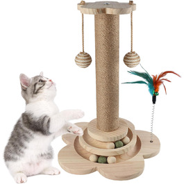 Іграшка для котів 4 в 1: когтеточка, інтерактивна іграшка з кульками, мотузка з сизалю, дерев'яна квітка