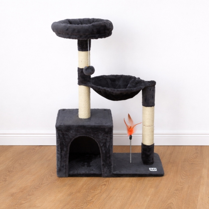 Когтеточка-комплекс для котів: ігрова вежа з будиночком та лежаком, сизаль, 86 см