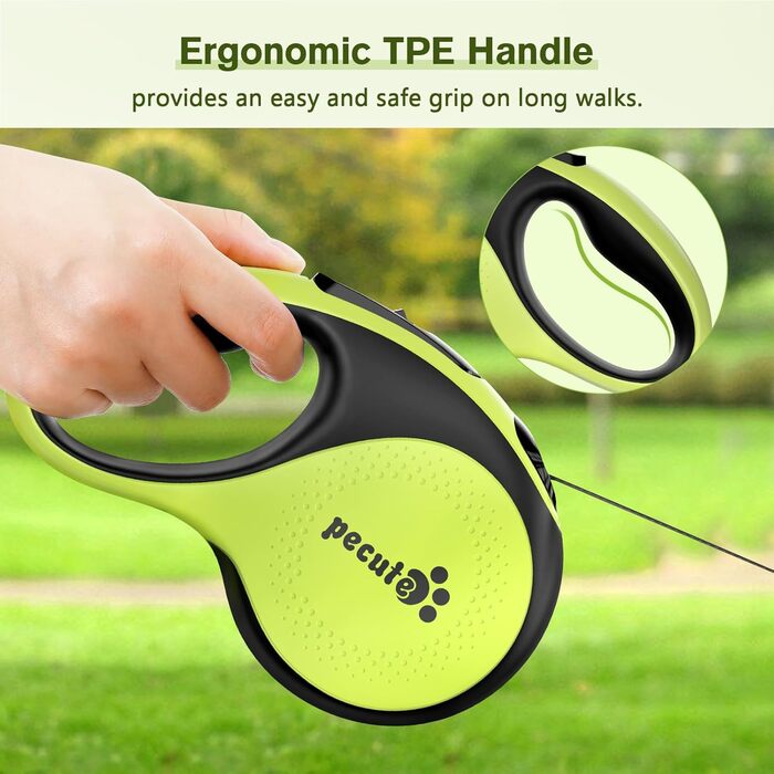 Рулетка для собак Pecute 8м, 50 кг, зелена - безперешкодна, з антиковзним грифом