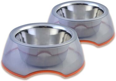 Набори мисок для собак та котів з нержавіючої сталі та прозорого пластику (2 шт.) - великі, нековзні, стійкі миски для води та їжі, 1900 мл, придатні для миття в посудомийній машині
