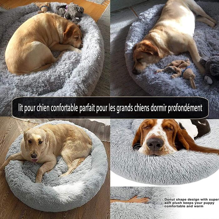 Ортопедичне круглі ліжко для собак XL: м'яке, антистрес, з ефектом пам'яті, для великих та середніх собак, легко миється, сірий колір, діаметр 70 см