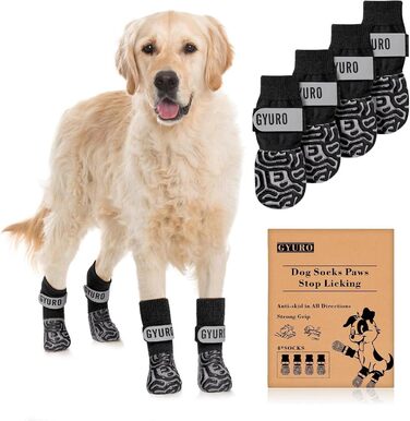 Шкарпетки для собак з антиковзаючою поверхнею та регульованими ремінцями для захисту лап на твердих підлогах (чорний, L-2.0)