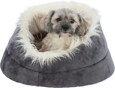 Кругле собаче ліжко TRIXIE Minou, діаметр 60 см, білий/сірий - м'яке ліжко для собак з Softplüsch, кошик для собак маленьких та середніх порід, неслизьке, 36299