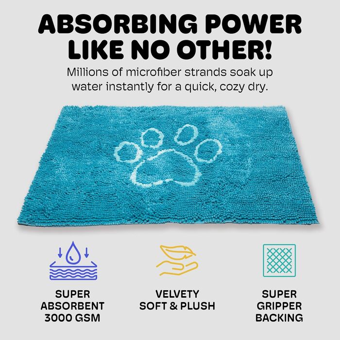 Килимок для собак Dog Gone Smart Dirty Dog – швидковисихаючий, з антиковзким покриттям, для чистого підлого, супер поглинаючий, придатний для прання, 41 x 58 см, колір аква