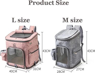 Рюкзак-переноска для собак та котів з сіткою, високоякісна переноска для маленьких собак, котів, кроликів, 28x27x43 см (Сірий, M)