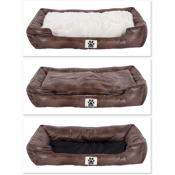 Ліжко для собак DeluxePet 'Schlummer' 100x70 з штучної шкіри, 2в1 з поворотним матрацом, для великих собак, коричневе
