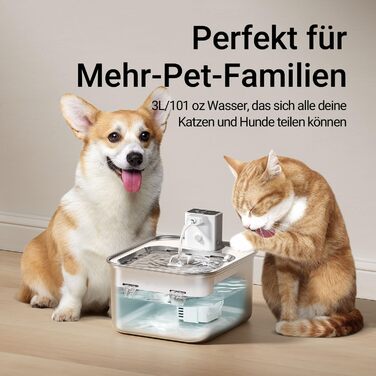 Автоматичний котячий фонтан DownyPaws з нержавіючої сталі, бездротовий, з датчиком руху, батарейний, 3 л, для котів і собак, легке очищення, надзвичайно тихий