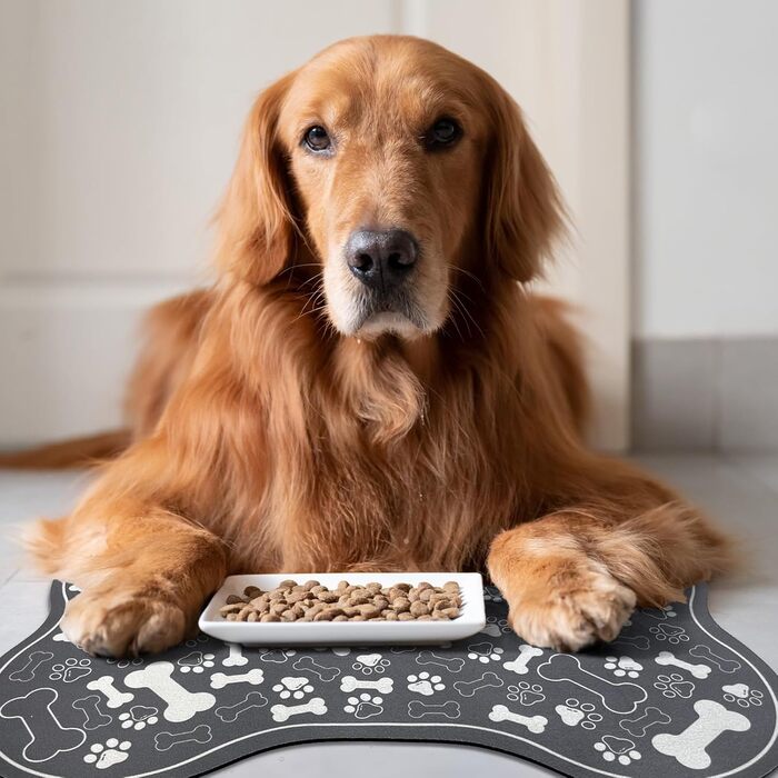 Килимок для собак та котів, форма кістки, швидко поглинаючий, з мискою, з гумовою основою, стійкий до бруду, аксесуар для тварин (Темно-сірий, 43,2 x 73,2 см)