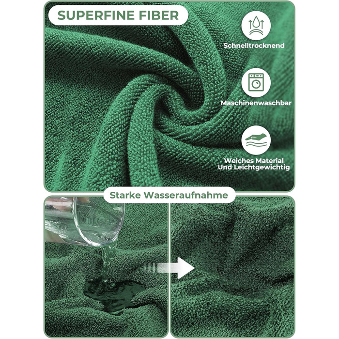 Рушник для собак з мікрофібри, халат для собак, швидковисихаючий, регульований, для великих, середніх та малих собак/котів (зелений, M)