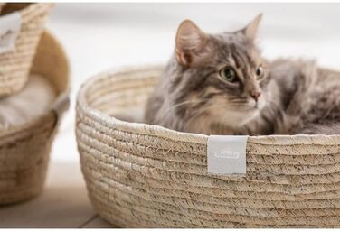 Кругле ліжко для домашніх тварин Dehner Premium Lovely, Ø 38 см, 13 см, натуральні матеріали/плюш, білий/бежевий