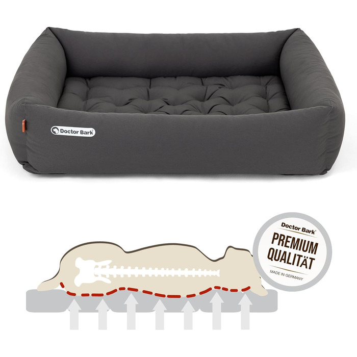 Ортопедичне ліжко для собак Doctor Bark - миється до 95°C, гігієнічне, без запаху, для середніх собак, сірий кошик з лежаком (L - 90x80 см)