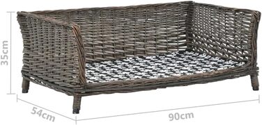 Ліжко для собаки з подушкою vidaXL, сіре, плетене, 90x54x35 см