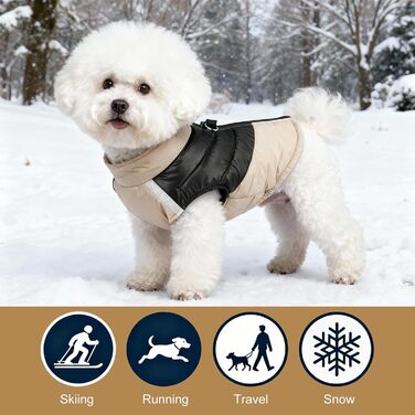 Зимова куртка для собак маленьких та середніх порід, теплий собачий халат з подвійним D-подібним кільцем, вітронепроникна куртка для цуценят та собак для активного відпочинку (Хакі, M)