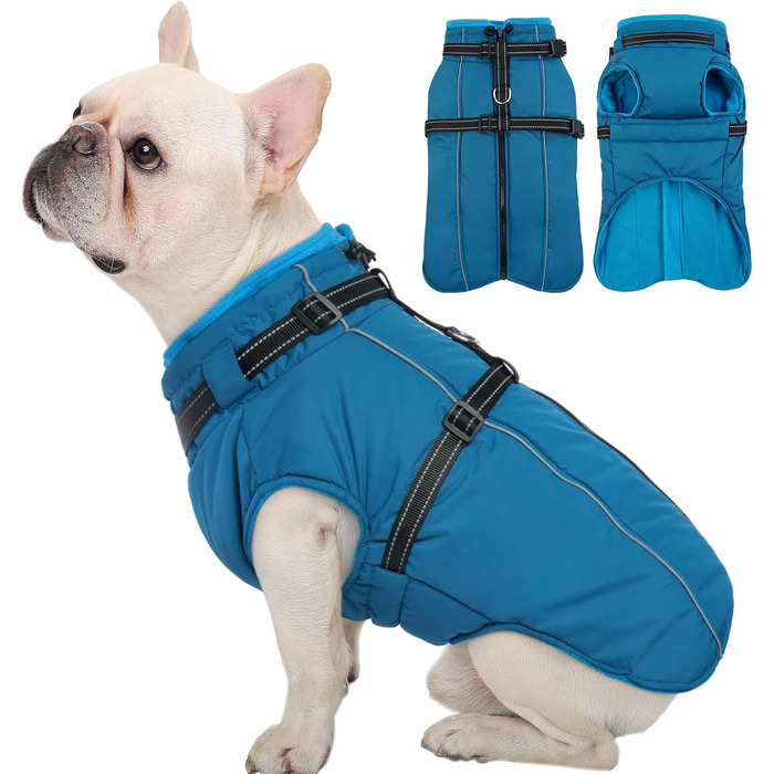 Куртка для собак Куосер, тепла водонепроникна куртка для маленьких собак, флісова куртка-пуловер, синій, XS (Обхват грудей: 35 см; Обхват шиї: 26 см)