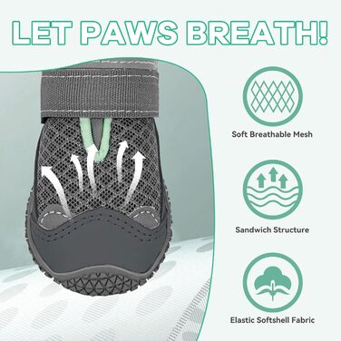 Водонепроникні чоботи для собак - захист від спеки та ковзання, сірий колір, розмір 8 (ширина 7,6 см)